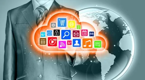 Cloud computing touchscreen interface Illustrazione stock