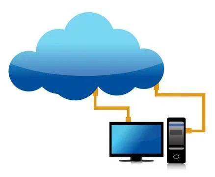 Cloud computing transfer to computer illustration design over white Stock Illustration