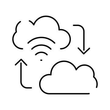 Cloud computing transferring data wirelessly between servers Stock Illustration