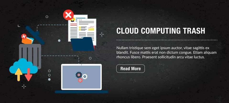 Cloud computing trash, banner internet with icons in vector. Stock Illustration