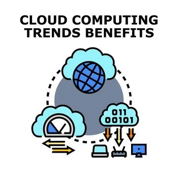 Cloud computing trends benefits global technology data Stock Illustration