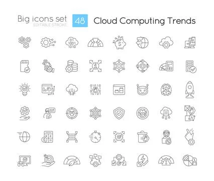 Cloud computing trends linear icons set Illustrazione stock