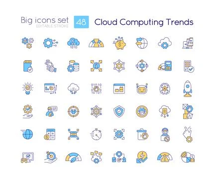 Cloud computing trends RGB color icons set Stock Illustration