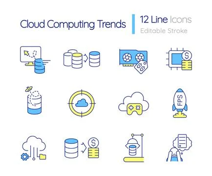 Cloud computing trends RGB color icon set Illustrazione stock