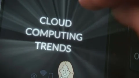 Cloud Computing Trends themed graphic presentation viewed on smartphone Stock Footage 289087993