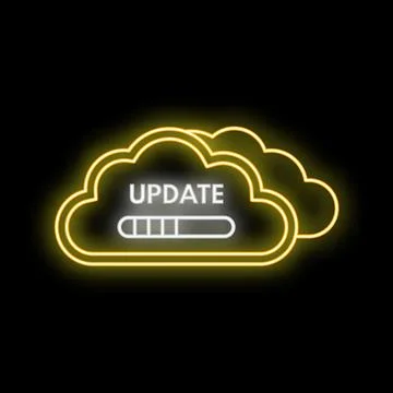 Cloud computing update neon sign with loading bar Stockillustratie