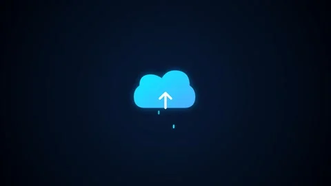Cloud computing upload icon glowing on a dark blue background Stock Footage 346332002