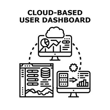 Cloud computing user dashboard analyzing digital information Stock Illustration