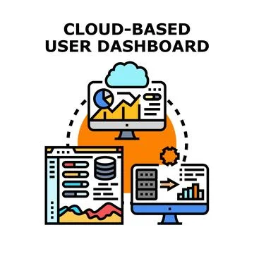 Cloud computing user dashboard analyzing digital information Stock Illustration