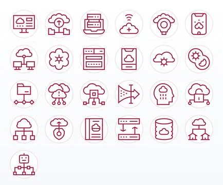 Cloud Computing Vector Graphics Pack including 25 Regular Line 256x256 PIXE.. Illustrazione stock