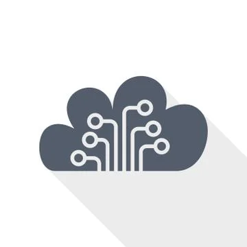 Cloud computing vector icon, technology, circuit, data concep tflat design il Stock Illustration
