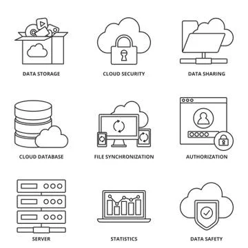 Cloud computing vector icons set Stock Illustration