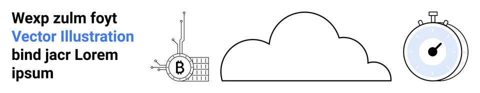 Cloud Computing Vector Illustration with Bitcoin and Stopwatch Elements Stock Illustration