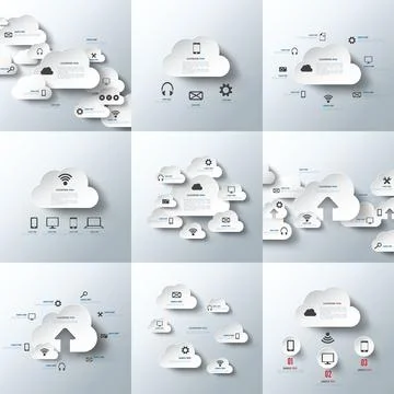 Cloud computing. Vector illustration infographics set. Technology services. イラスト素材