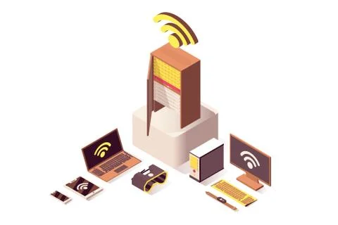 Cloud computing vector isometric illustration. Internet server, online hosting Stock Illustration