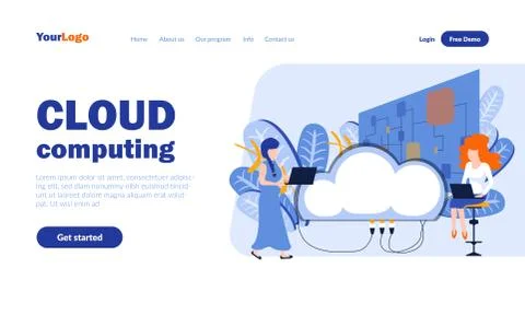 Cloud computing vector landing page template Illustrazione stock
