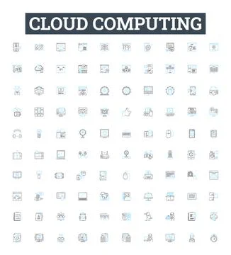 Cloud computing vector line icons set. Cloud, Computing, Storage, Services, SaaS Stockillustratie