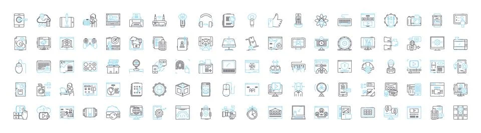Cloud computing vector line icons set. Cloud, Computing, Storage, Services, SaaS Stock Illustration