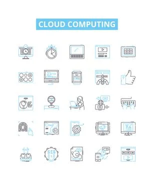 Cloud computing vector line icons set. Cloud, Computing, Storage, Services, SaaS Stock Illustration