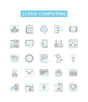 Cloud computing vector line icons set. Cloud, Computing, Storage, Services, SaaS Stock Illustration