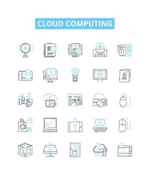 Cloud computing vector line icons set. Cloud, Computing, Storage, Services, SaaS Stock Illustration