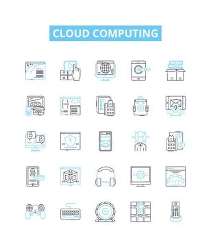 Cloud computing vector line icons set. Cloud, Computing, Storage, Services, SaaS Illustrazione stock