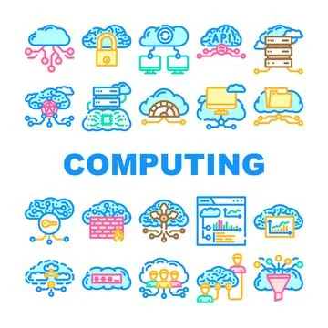 Cloud computing virtualization icons set vector Stock Illustration