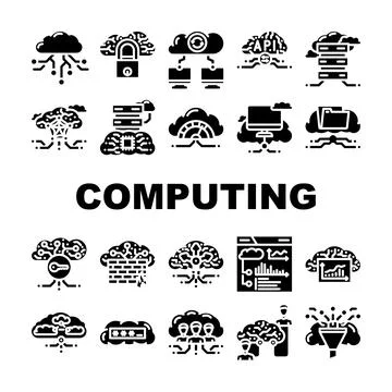 Cloud computing virtualization icons set vector Stock Illustration