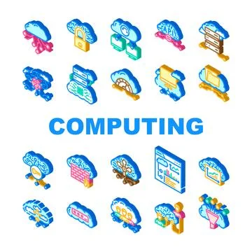 Cloud computing virtualization icons set vector Stock Illustration