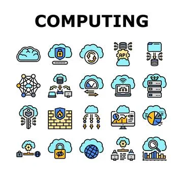 Cloud computing virtualization icons set vector Stock Illustration