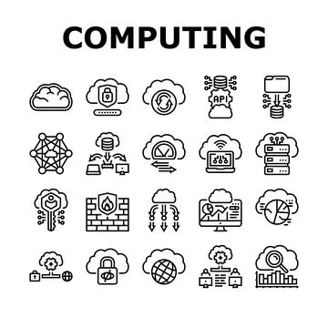 Cloud computing virtualization icons set vector Stock Illustration