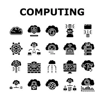 Cloud computing virtualization icons set vector Stock Illustration