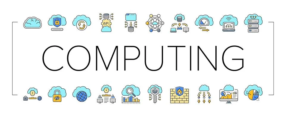 Cloud computing virtualization icons set vector Stock Illustration