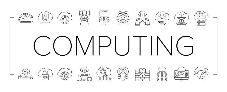Cloud computing virtualization icons set vector Stock Illustration