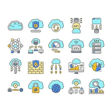Cloud computing virtualization icons set vector Stock Illustration
