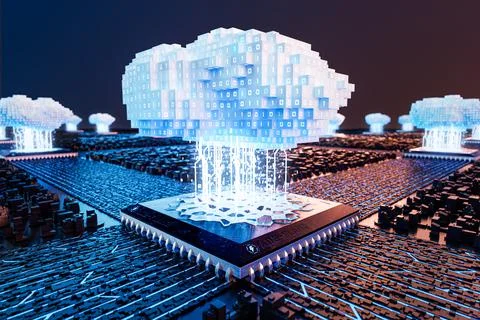 Cloud Computing Voxel 3D Render 스톡 일러스트