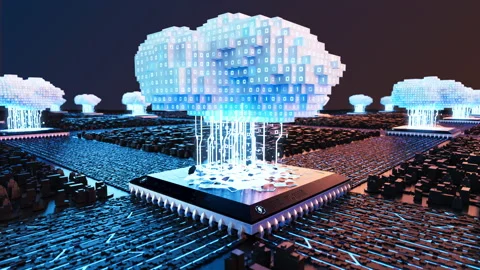 Cloud Computing Voxel Design 3D Render Stock Footage 171984273