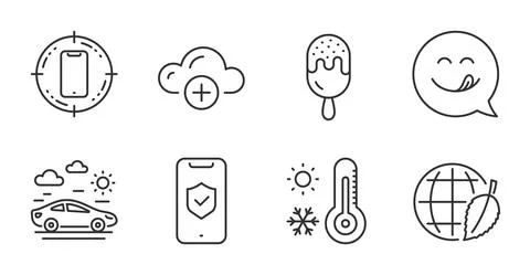 Cloud computing, Weather thermometer and Smartphone target icons set. Vector Stock Illustration