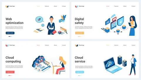 Cloud computing, web optimization, digital security for online service and tiny Stock Illustration