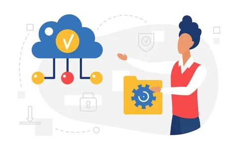 Cloud computing, web service, user holding data folder, uploading files to cloud Stock Illustration