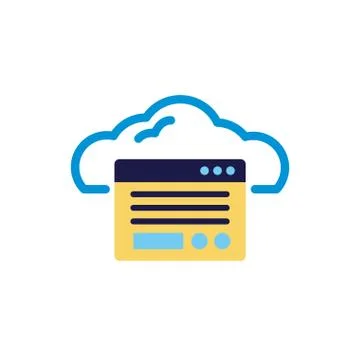 Cloud computing with webpage template lineal color style Stock Illustration