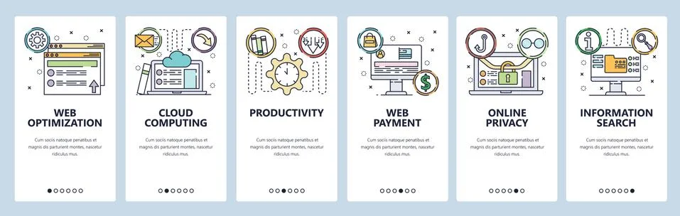 Cloud computing website and mobile app onboarding screens vector template Stock Illustration