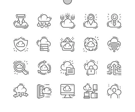Cloud Computing Well-crafted Pixel Perfect Vector Thin Line Icons Stock Illustration
