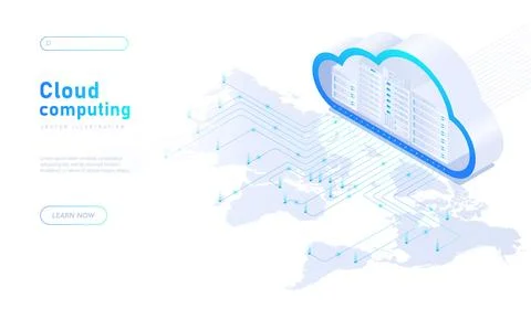 Cloud computing white banner Stock Illustration