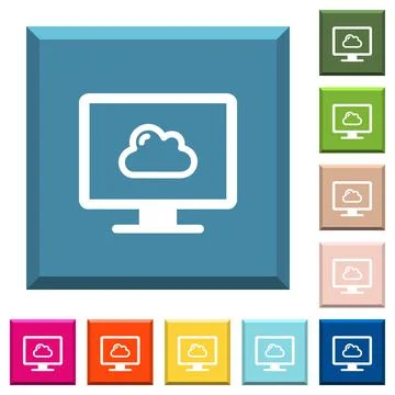 Cloud computing white icons on edged square buttons Stock Illustration
