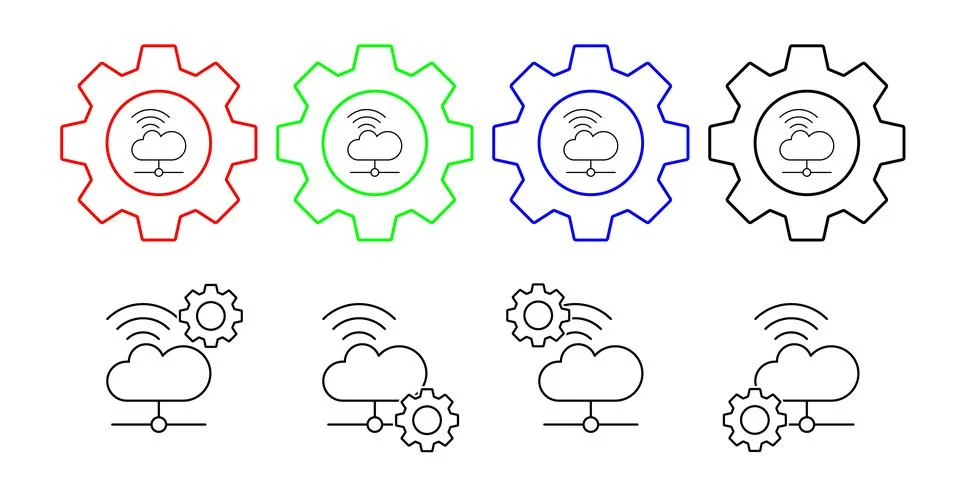 Cloud computing, wifi, seo vector icon in gear set illustration for ui and ux Stock Illustration