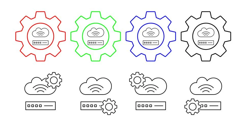 Cloud computing, wifi, seo vector icon in gear set illustration for ui and ux Illustrazione stock