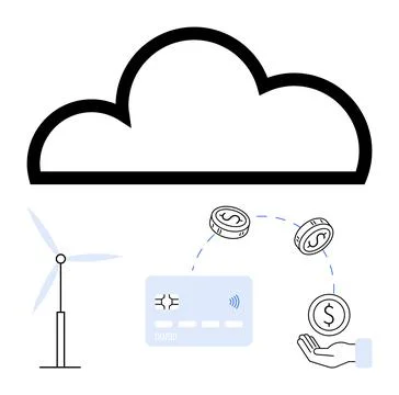 Cloud computing with wind energy, digital payment, financial transactions, .. Stock Illustration