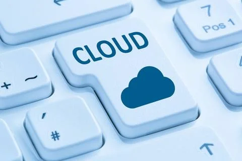 Cloud Computing Wolke Symbol online Internet Computer Tastatur blau *** cl... Stock Photos