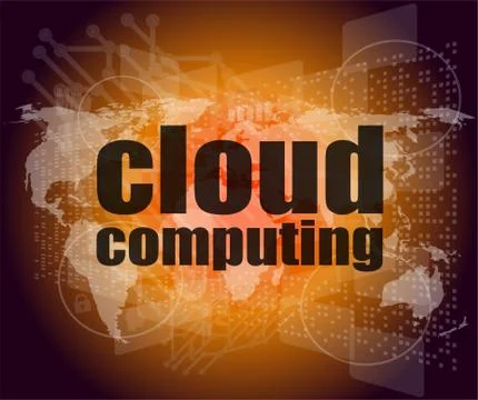 Cloud computing word on touch screen, modern virtual technology background Stock Illustration